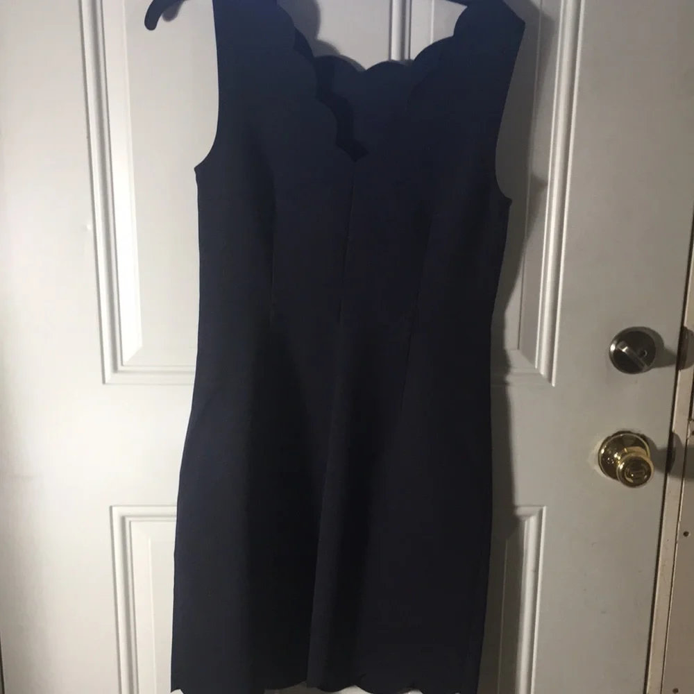 J. Crew navy blue aline scalloped scoop neck & hem sleeveless midi dress size 6